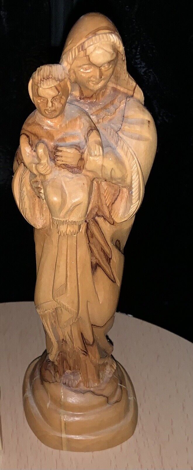Vintage Wooden Madonna And Child 8 1/2” Statue-Hand Carved