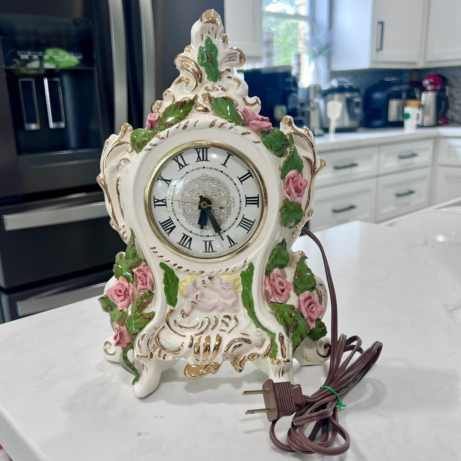 Vintage Lanshire Electric Porcelain Decorative Mantel Shelf Clock WORKING READ