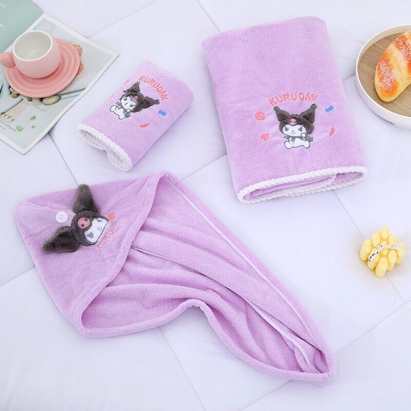 2pcs Set Sanrio Kuromi Bath Towel & Hair Turban Wrap Towels Gift Set