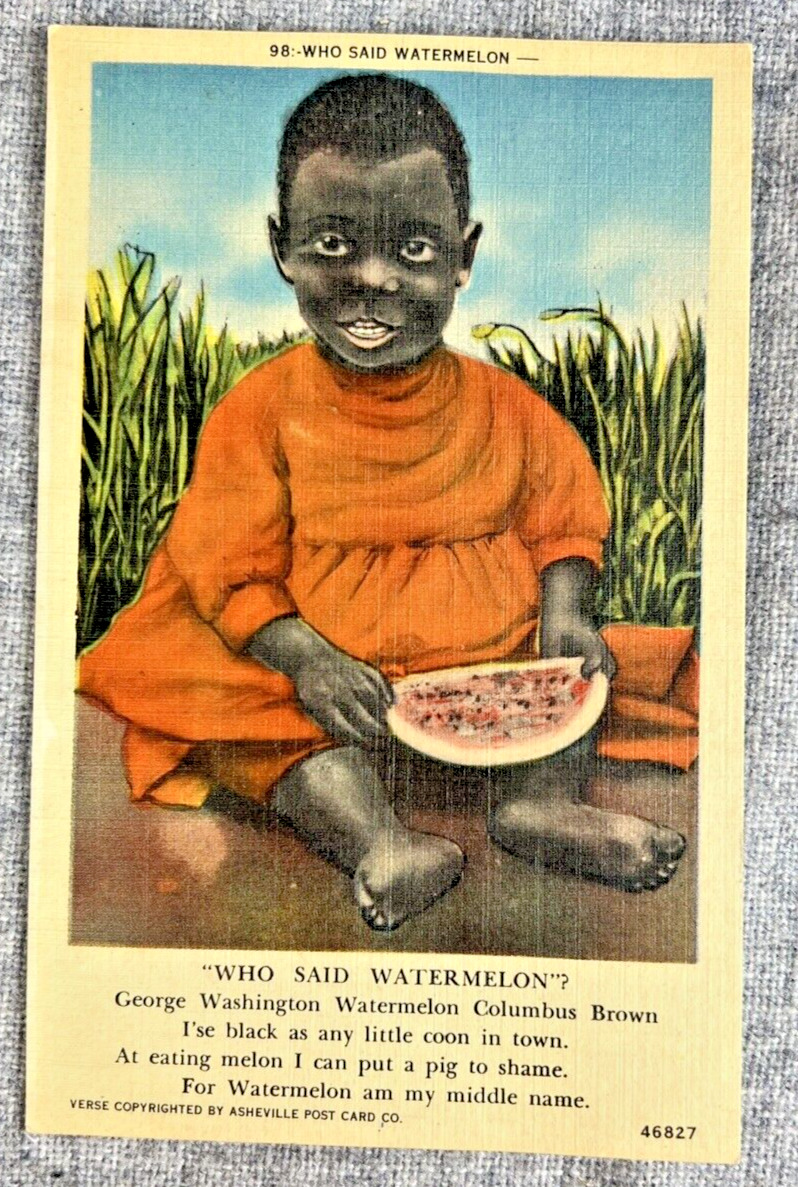1940s Postcard with Young Boy Eating Watermelon - Ashville Postcard Co.