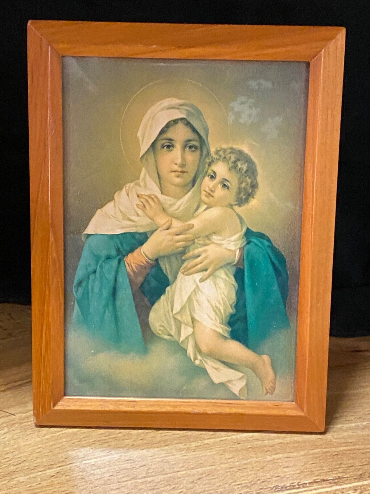 Virgin Mary Madonna Jesus Religious Vintage Framed Picture 6\