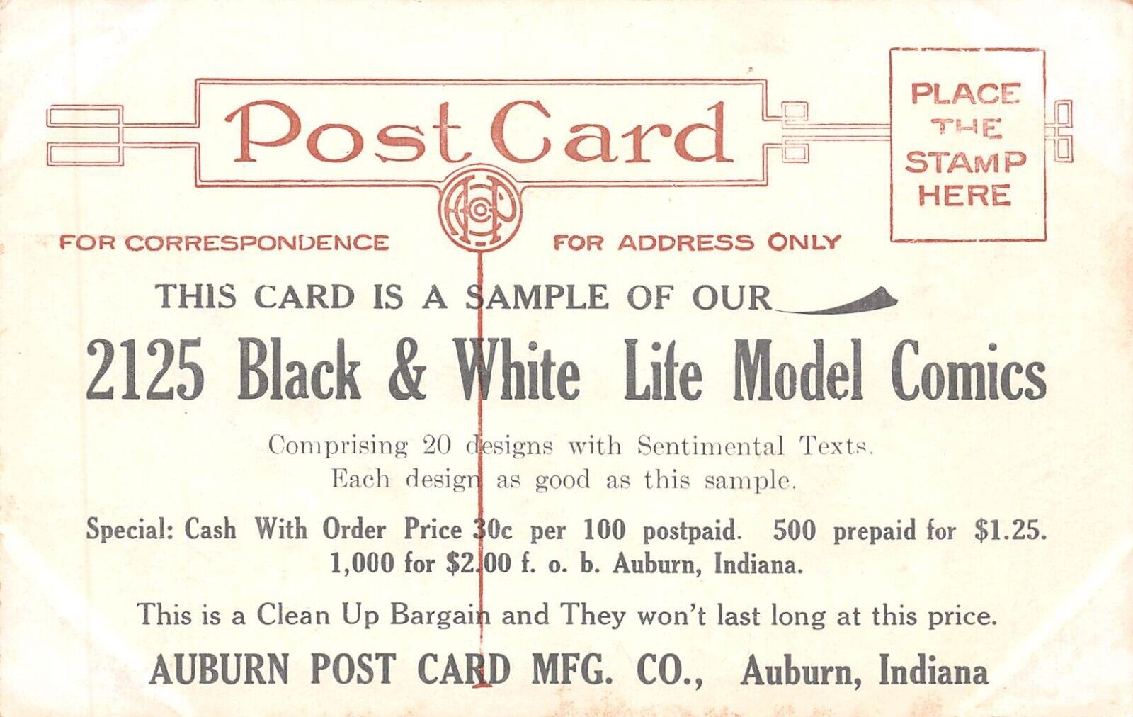 Auburn Post Card Mfg. Co., Auburn, Indiana Advertising Vintage Postcard 9435