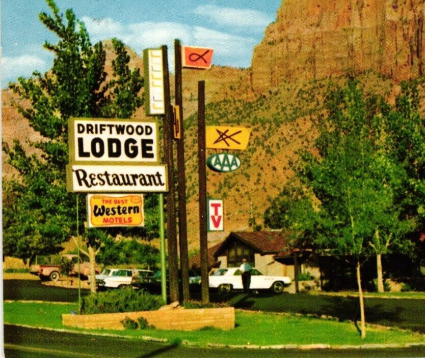 Vintage Postcard - 1968 Driftwood Lodge & Restaurant Springdale Utah Posted