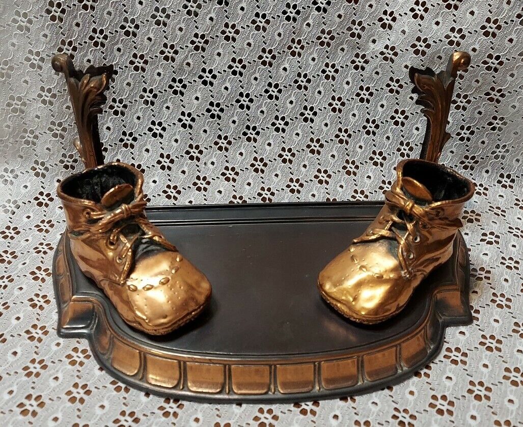 Vintage 1950’s Mid Century Bronze Baby Shoes w/ 8 X 10 Picture Frame Holder