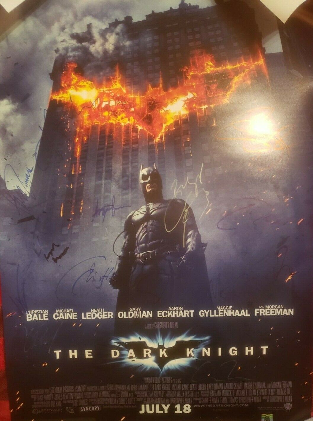 The Dark Knight Cast Signed Poster Christian Bale Christopher Nolan Heath Ledger