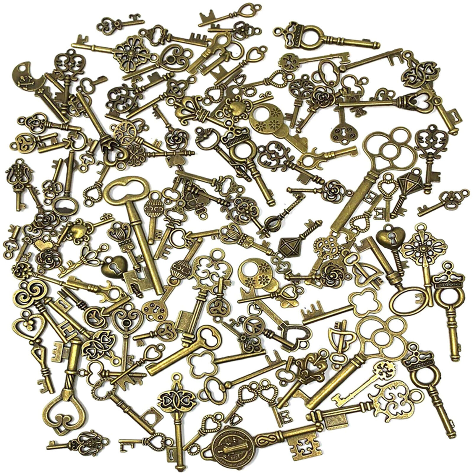 125pcs/Set Vintage Style Antique Mixed Skeleton Keys Furniture Cabinet Old Lock