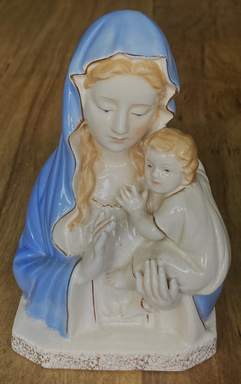 Vintage Madonna Bust Virgin Mary Holding Baby Jesus Ceramic Figurine MCM