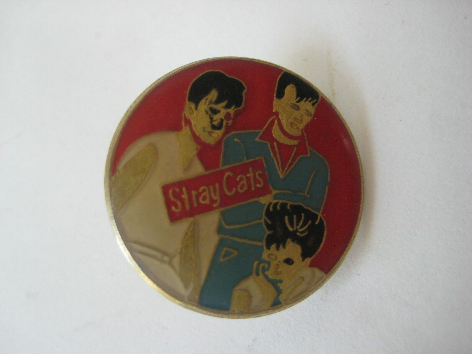 vtg 1980's Stray Cats band enamel PIN retro button pinback rockabilly rock badge