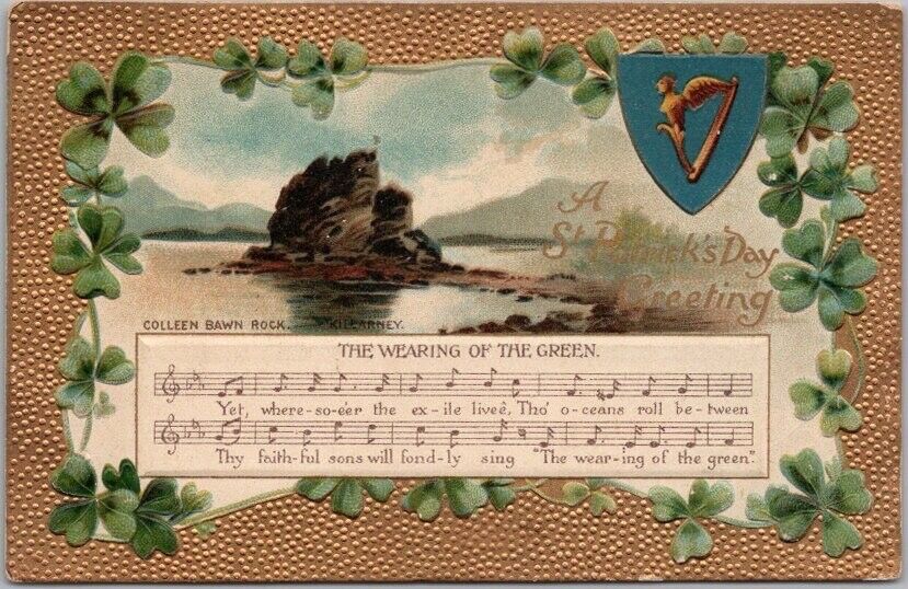 c1910s ST. PATRICK\'S DAY Postcard WEARING OF THE GREEN Song / Colleen Bawn Rock