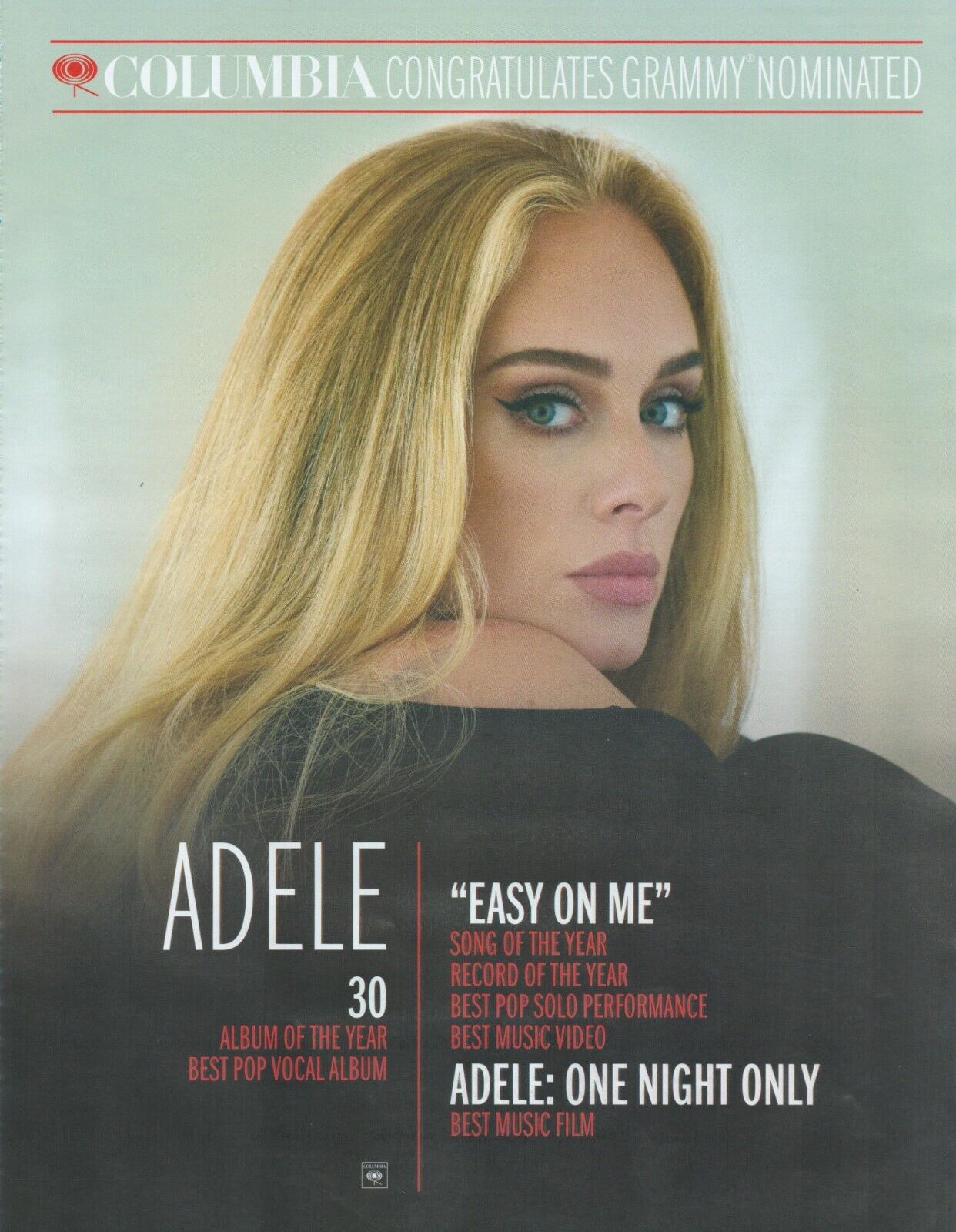 2022 ADELE Grammy Nomination PRINT AD Album of the Year EASY ON ME