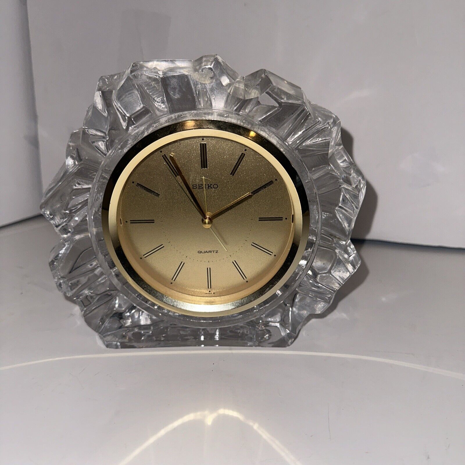 Seiko 1980s Table Alarm Click Encased In Heavy Glass-“ice Formation”
