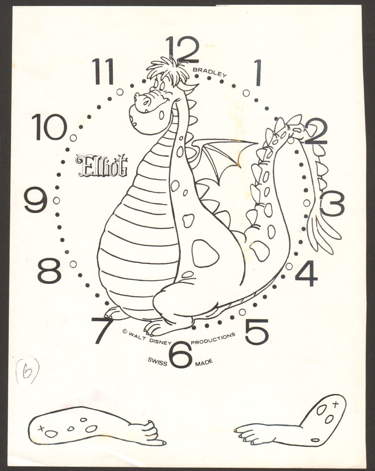 Walt Disney's Elliot - Bradley Time Original  Watch Dial & Watch Hand  Mock Up 