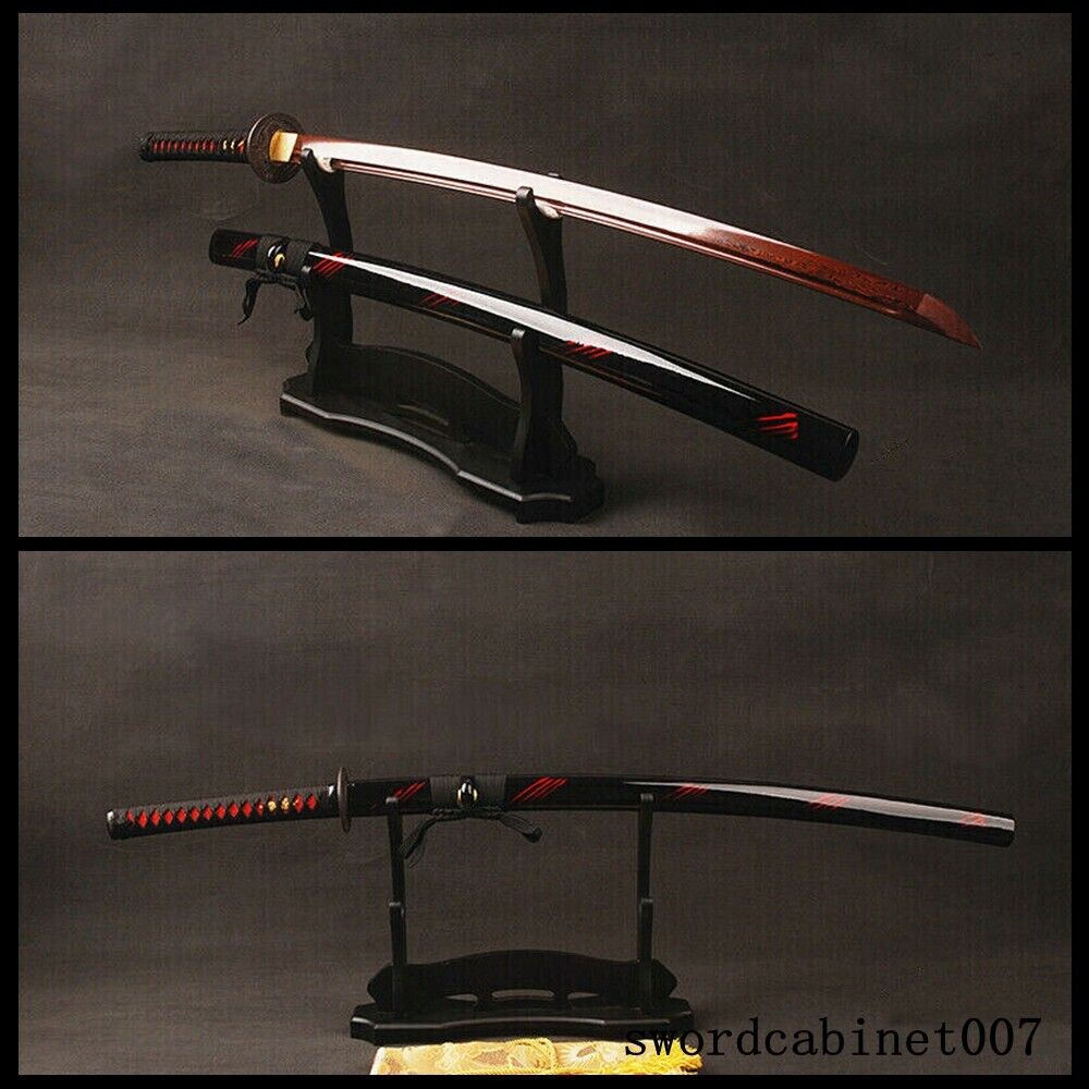 Bloody Red Blade Folded Steel Japanese Samurai Katana Sword Full Tang Real Sharp