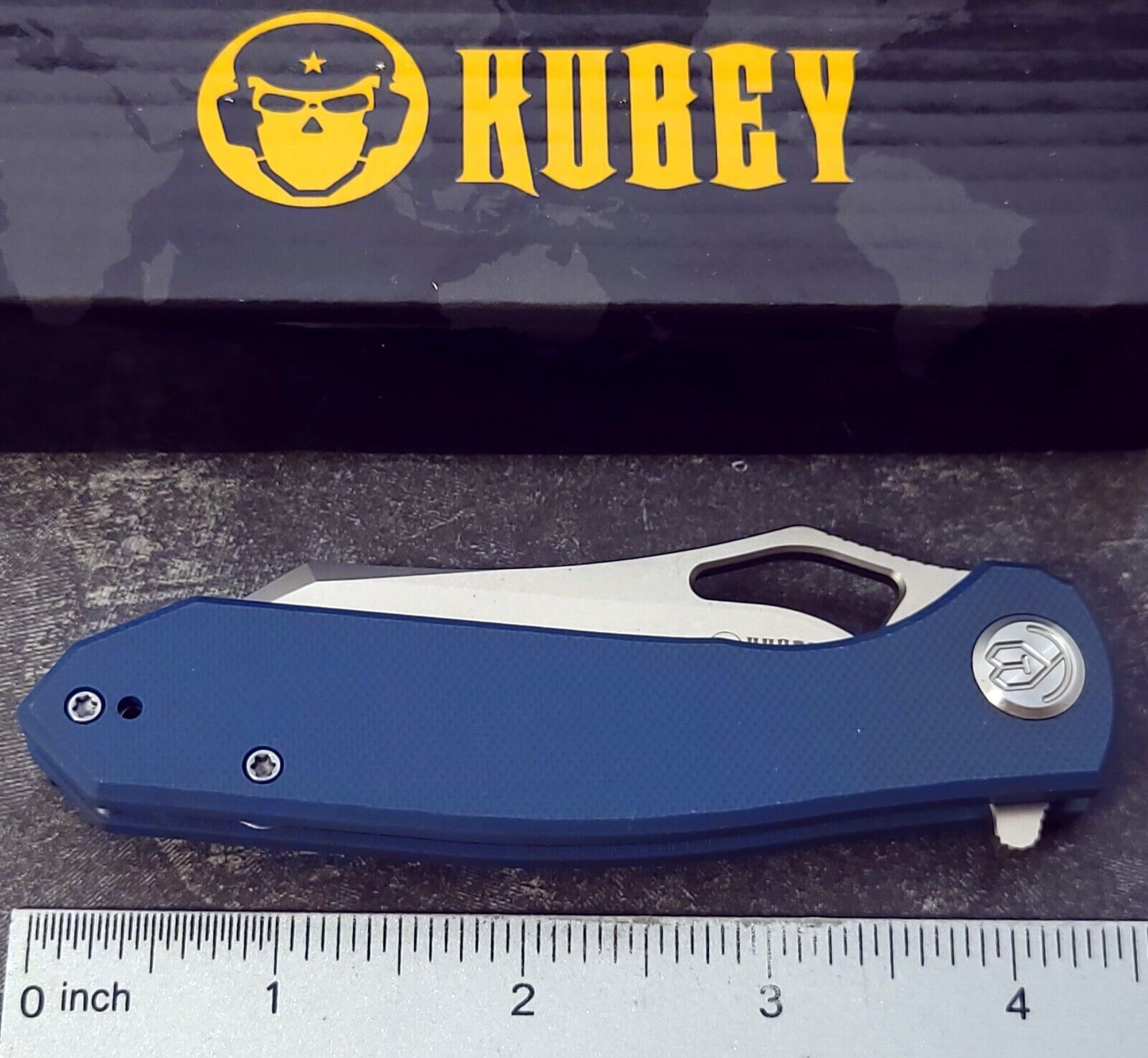Kubey Knife Drake Tactical Flipper Liner Lock Blue G10 Handles D2 Tool Steel NIB