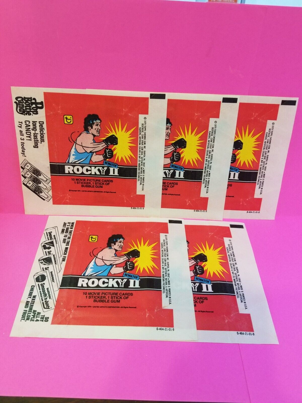 💥 5 Vintage 1979 ROCKY II Wax Pack wrappers   💥
