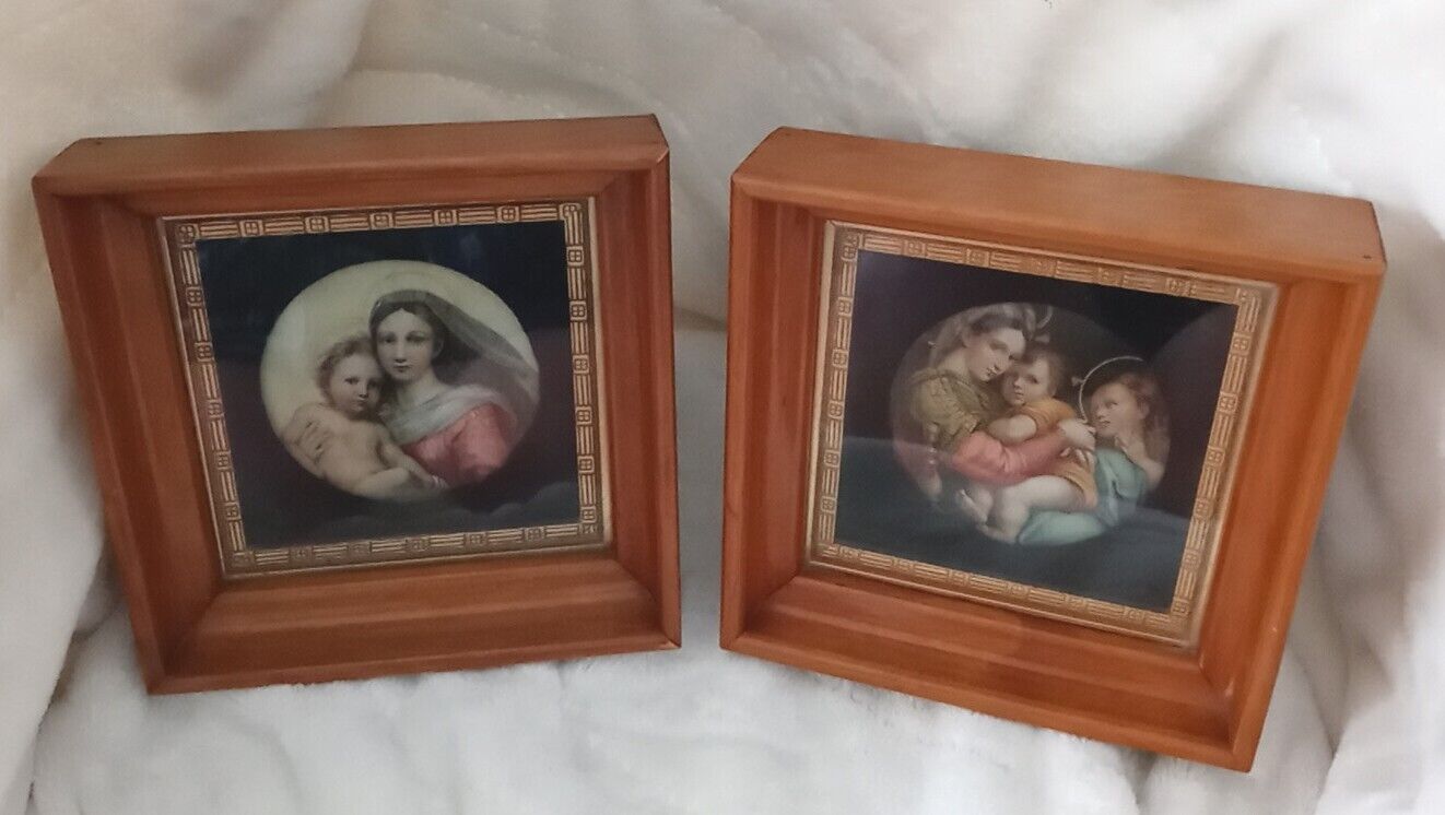 Sistine Madonna & Child Vtg Sixtina Lot Of 2 Wood Glass Framed Art C&A Richards