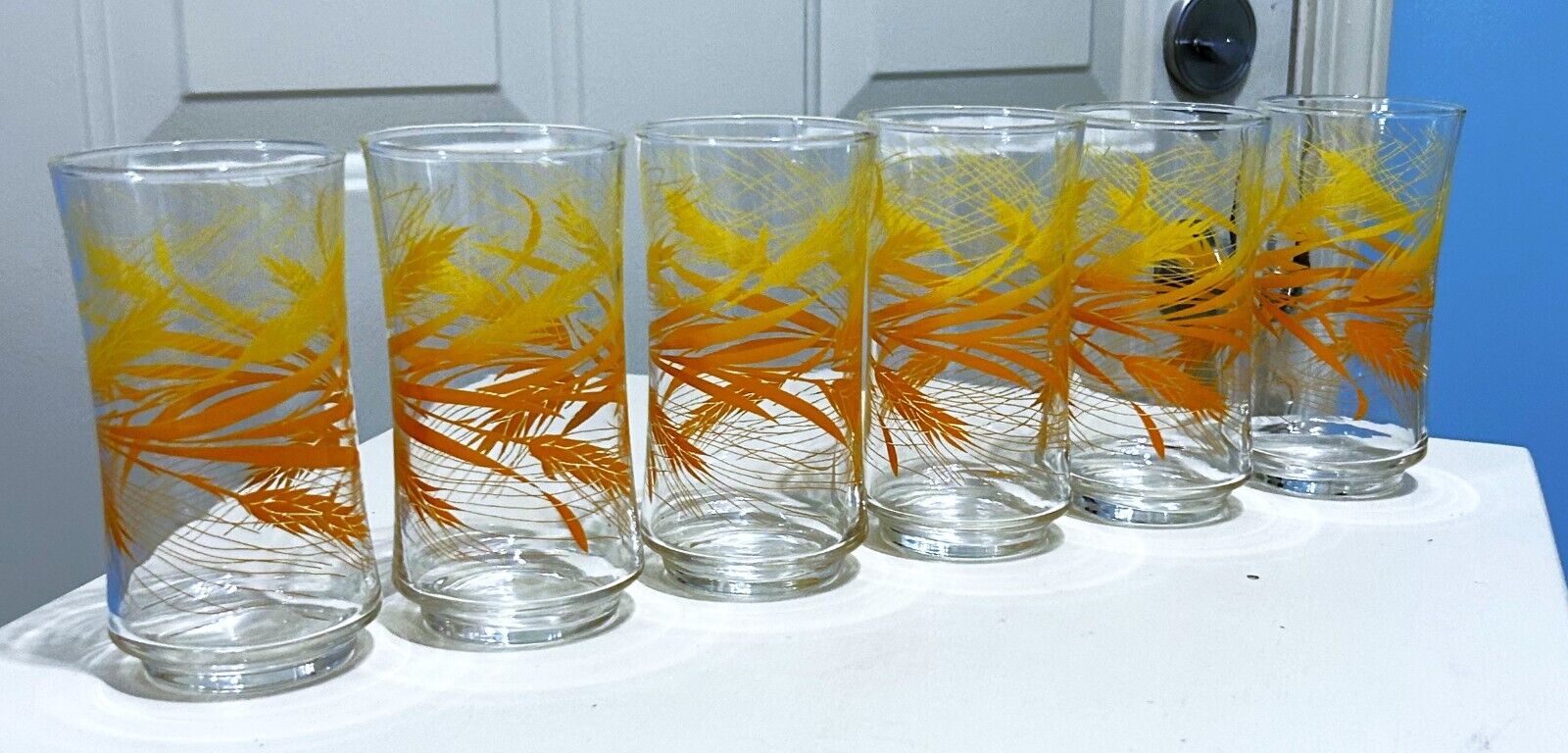 RARE / BEAUTIFUL LOT OF ( 6 ) VINTAGE LIBBEY GOLDEN WHEAT 12 oz DRINKING GLASSES