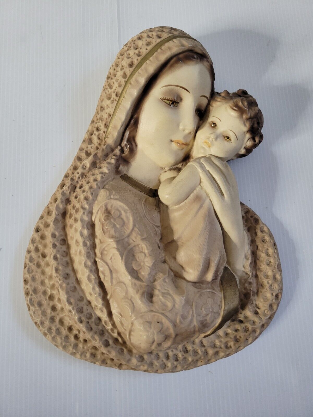 Madonna Child Virgin Mary Baby Jesus Vintage Ceramic Wall Art Handpainted Lovely