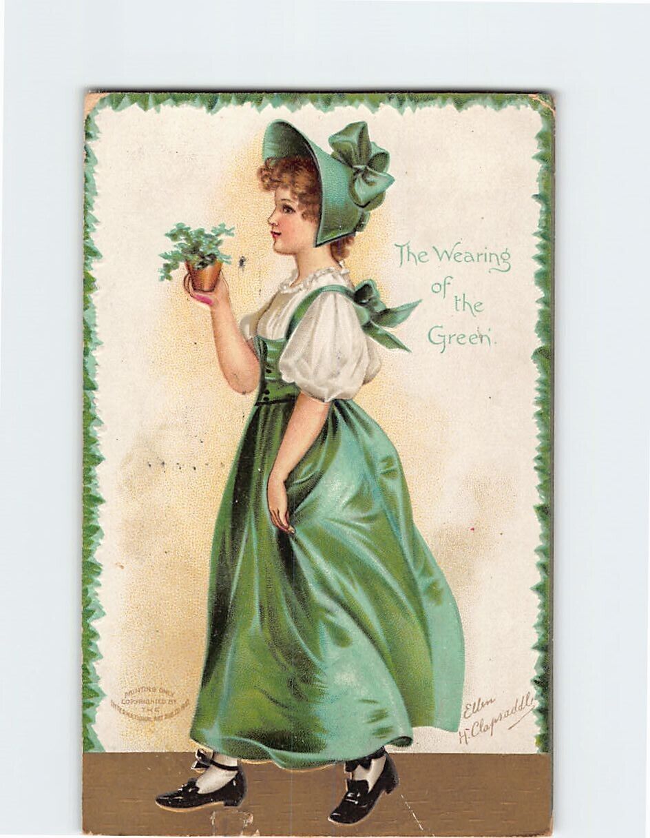 Postcard The Wearing of the Green with Lady Plant Embossed Art Print