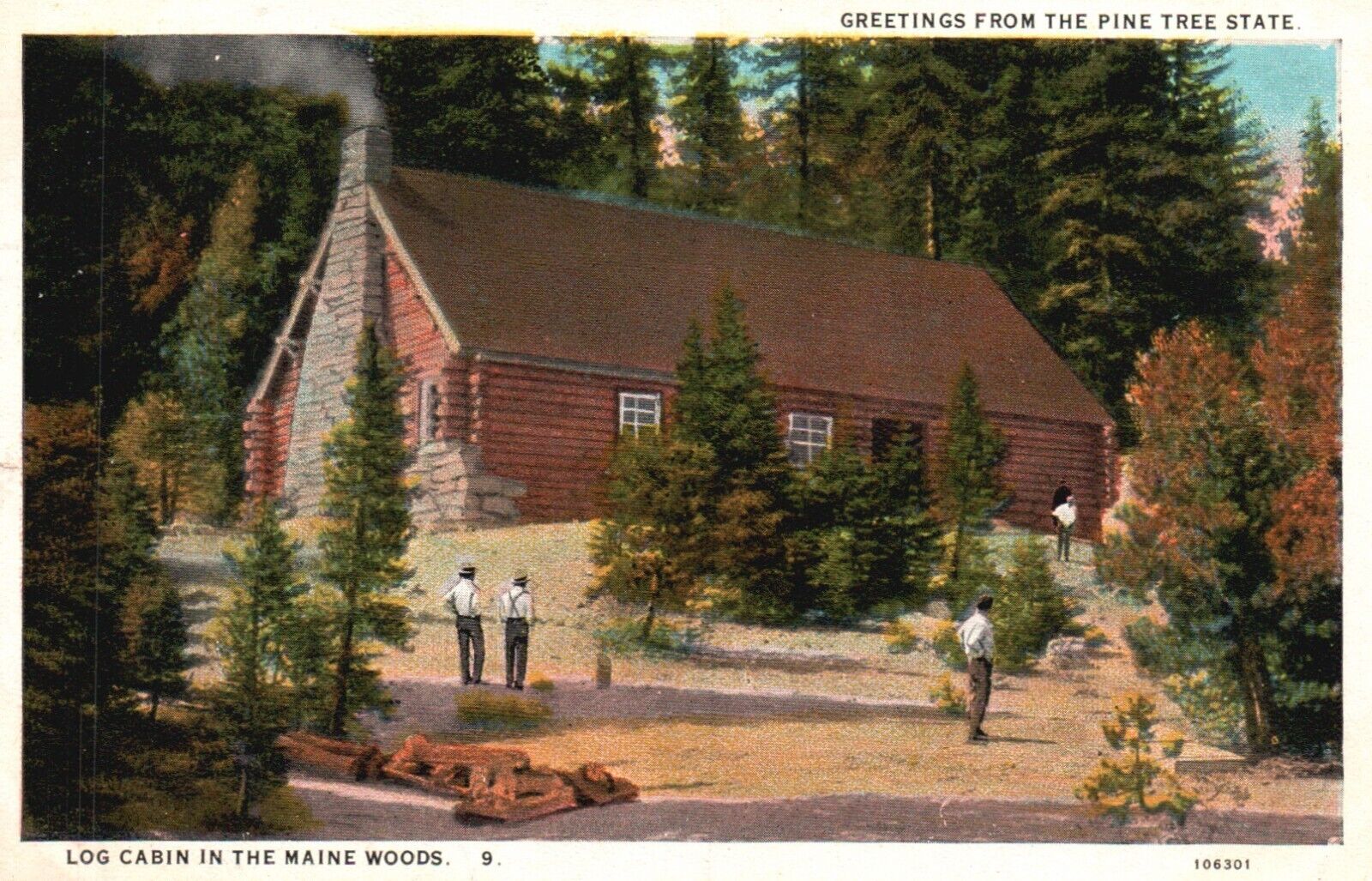 Postcard ME Posted Bangor 1928 Log Cabin Maine Woods WB Vintage PC G9469
