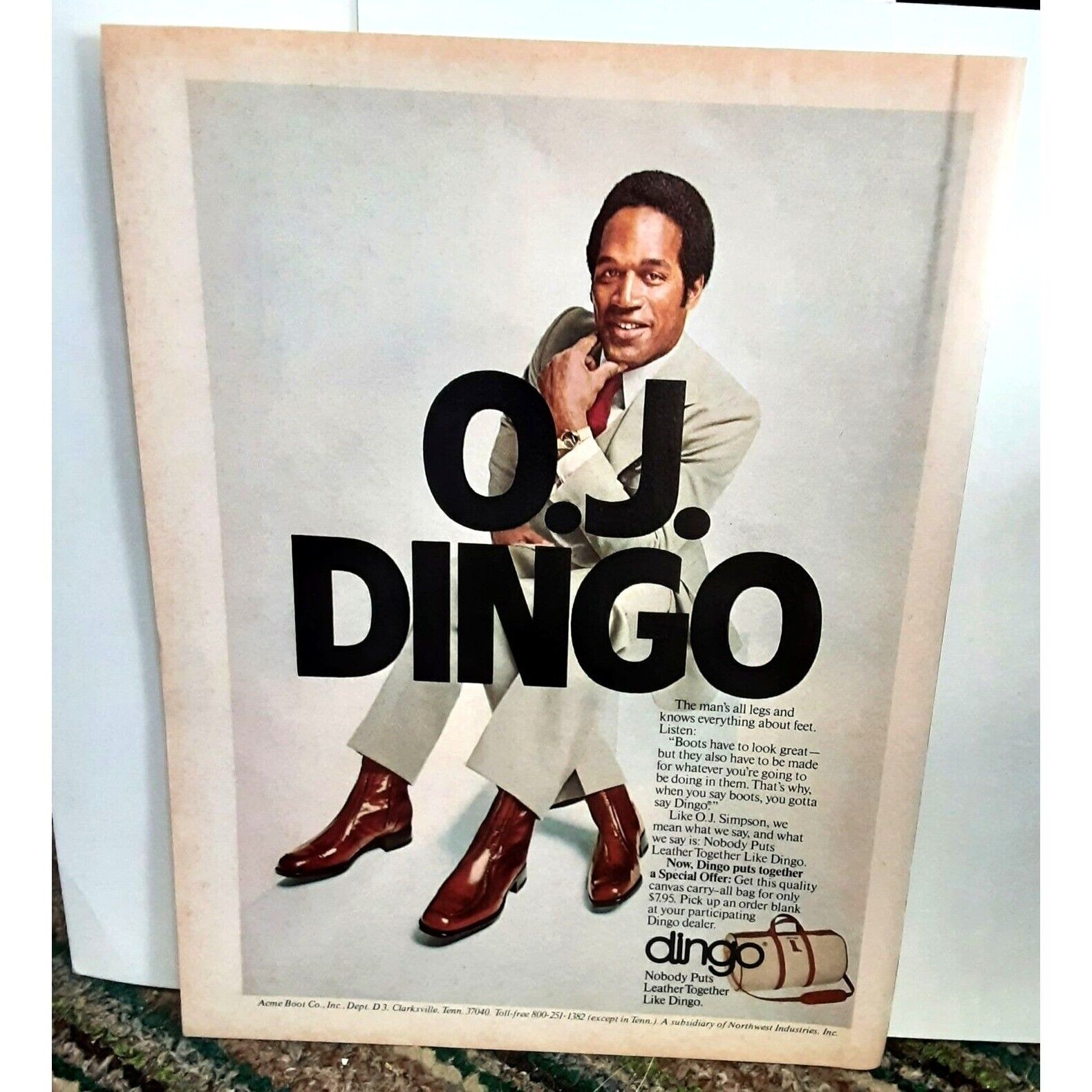 1979 Dingo Mens Boots OJ Simpson Vintage Print Ad 70s Original