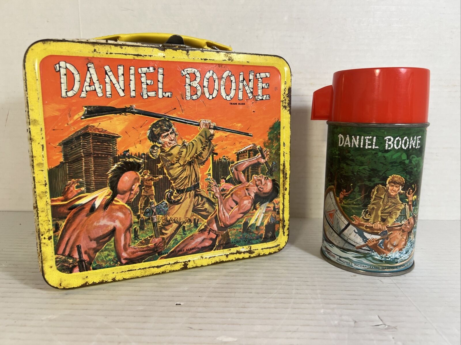 VINTAGE DANIEL BOONE LUNCHBOX AND THERMOS 1955 Aladdin Industries Nashville