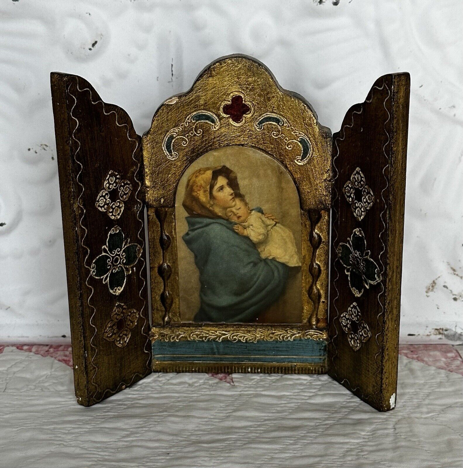 Vintage Christian Triptych - Florentine - Madonna of the Streets ~ Made In Italy