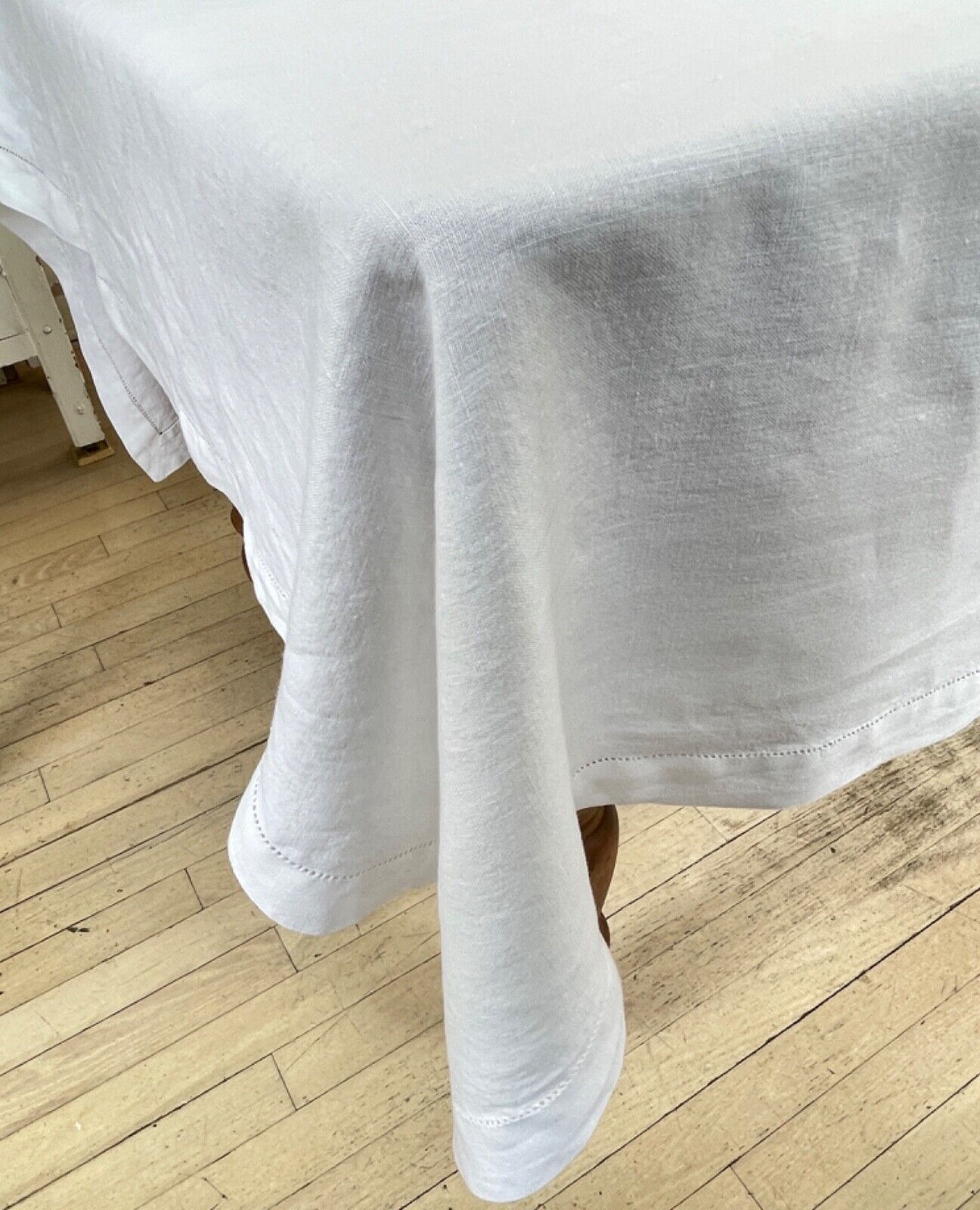 Vintage Classic Woven White Linen Tablecloth with Hemstitching  YY864