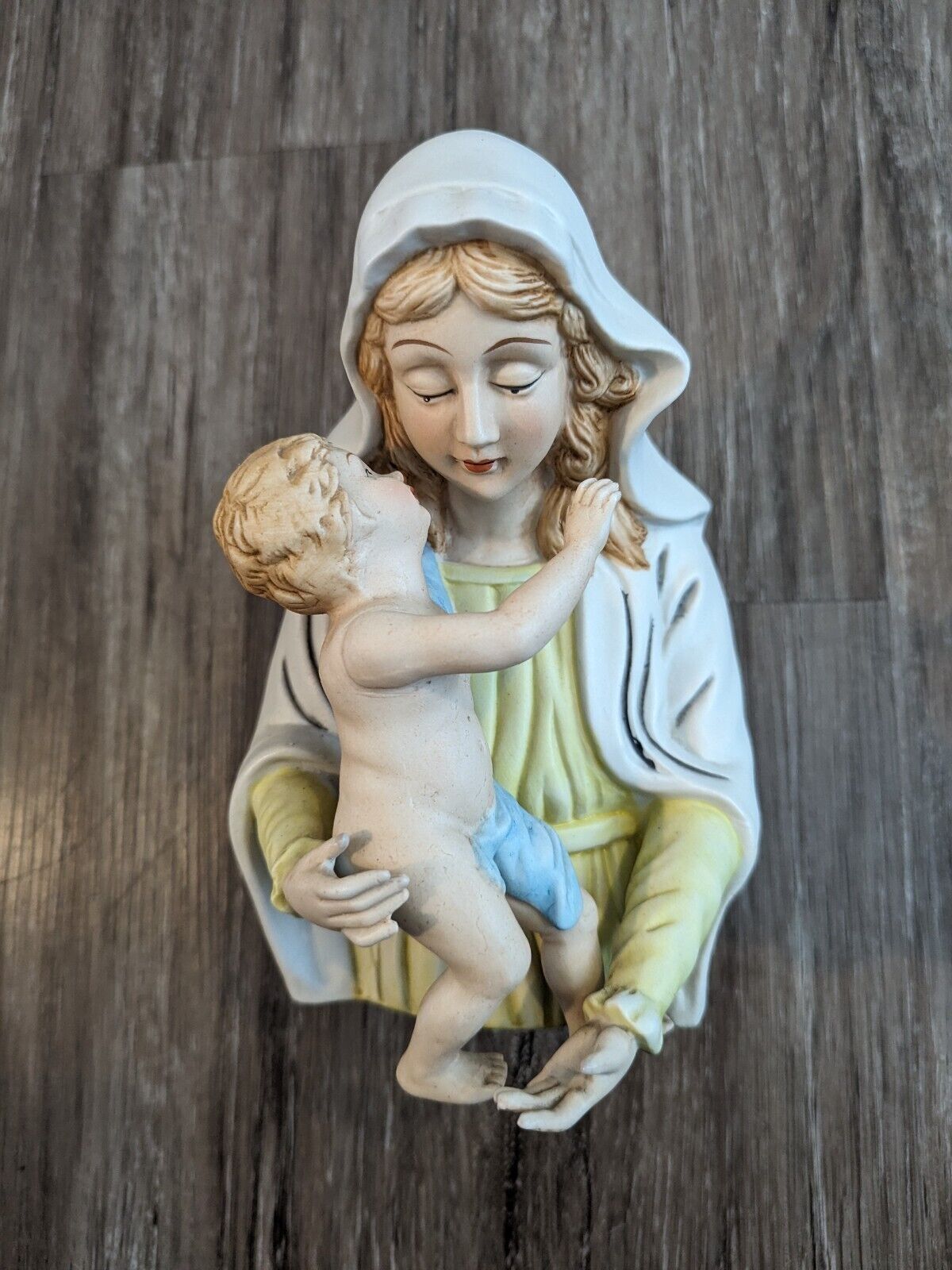 Vintage Porcelain Madonna Virgin Mary Baby Jesus Figurine Table Decor