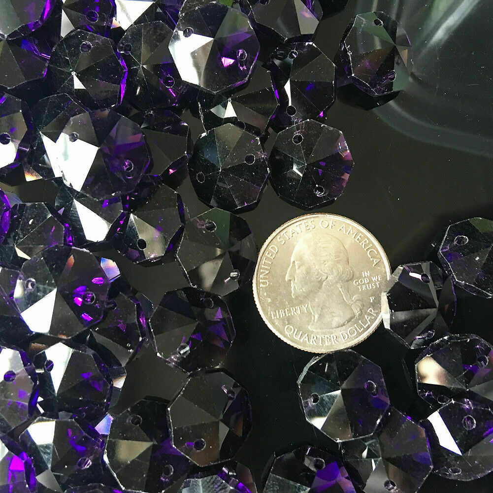 50PC Deep Purple Octagonal Bead Faceted Prism Chandelier Pendant Suncatcher