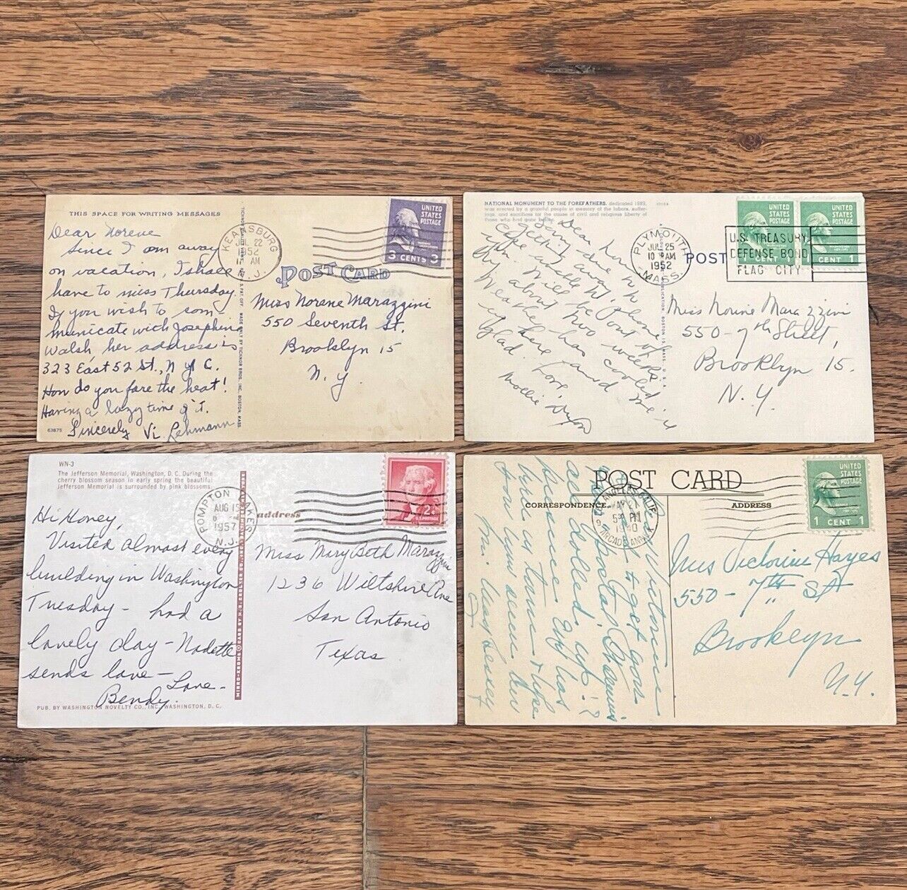 Vintage 1940-50s Handwritten Postcards Stamps Postage Jefferson 3c Washington 1c