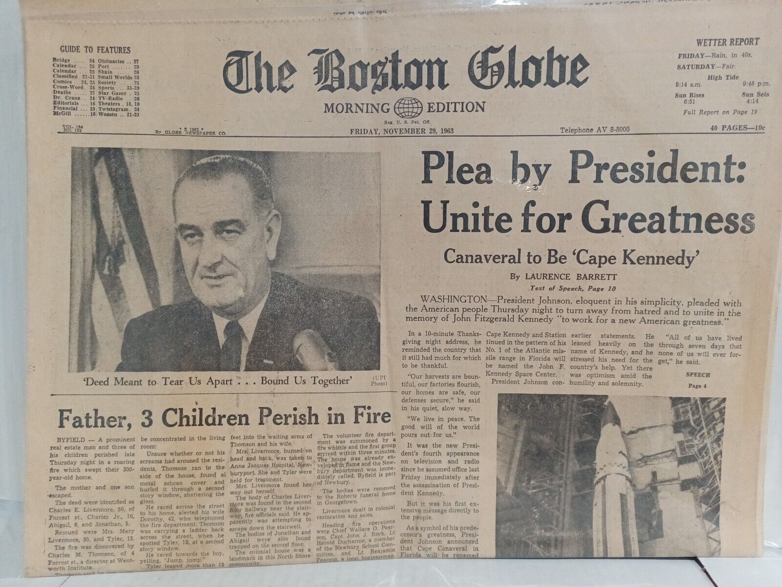 Great JFK President John F. Kennedy ASSASSINATION LBJ Headline 1963 Newspaper