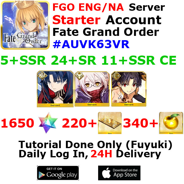 [ENG/NA][INST] FGO / Fate Grand Order Starter Account 5+SSR 220+Tix 1670+SQ