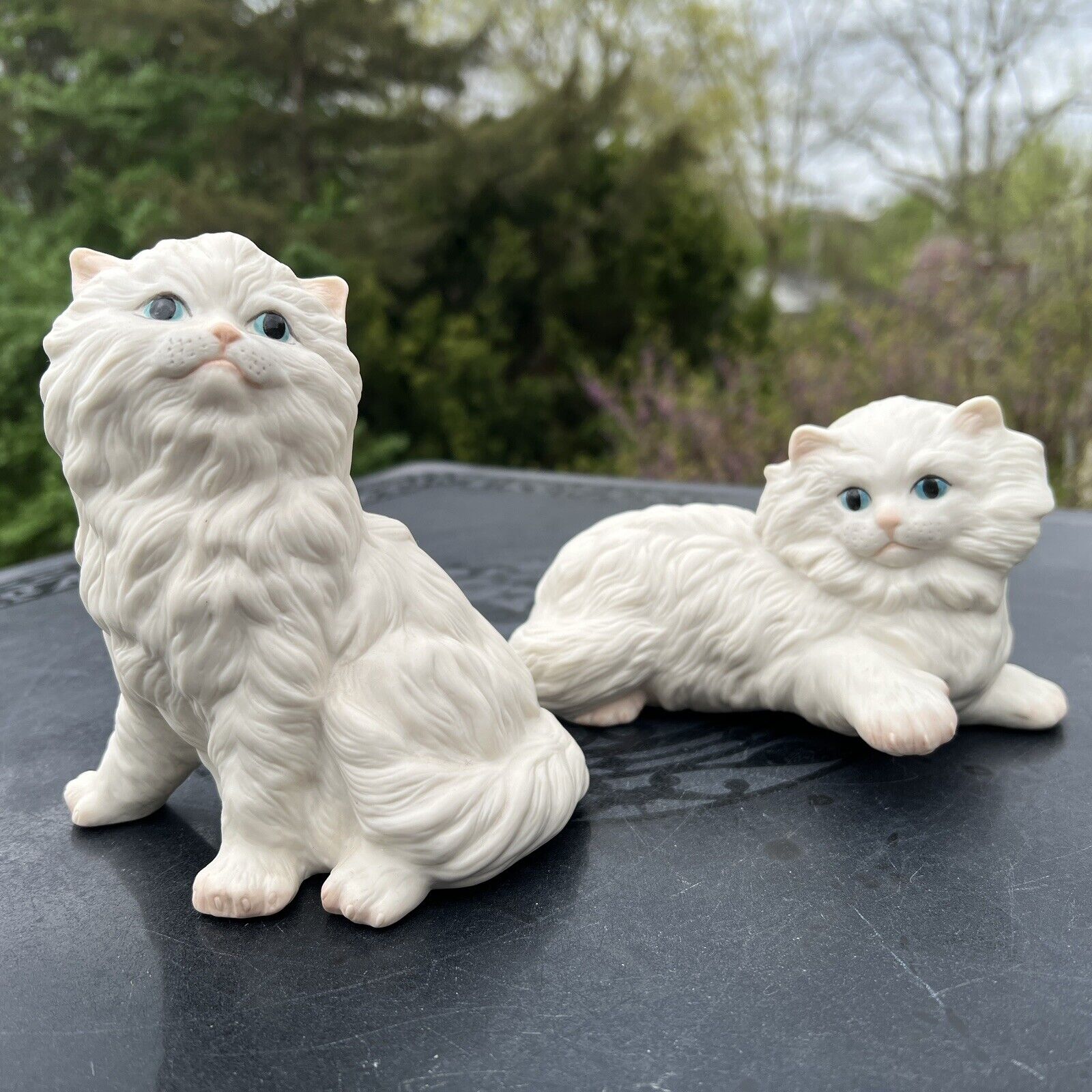 Vintage Pair Cybis Fine Porcelain White Persian Cat Kitten Pals Figurines -