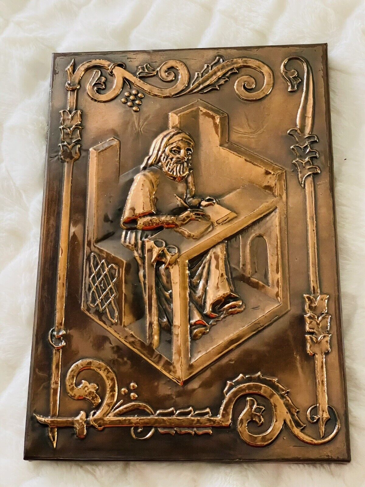 Copper Art Religious Man Wall Plaque Vintage ChristianArt Handcrafted 9\