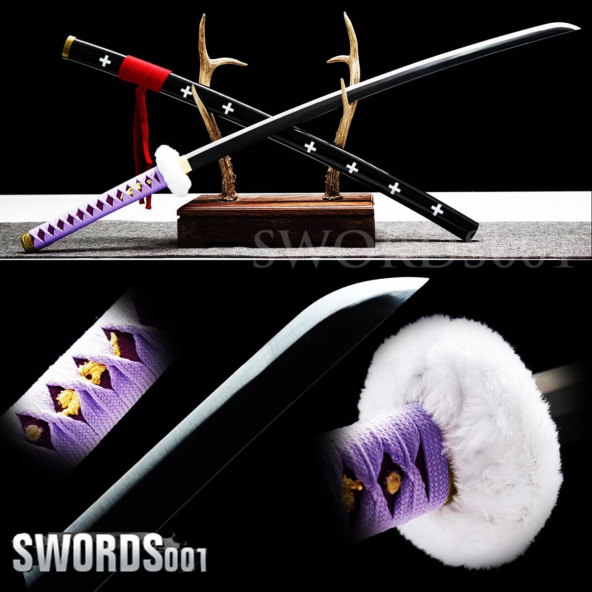 Elegant Purple Ito Japanese Sword Samurai Katana Carbon Steel Blade Fluffy Tsuba
