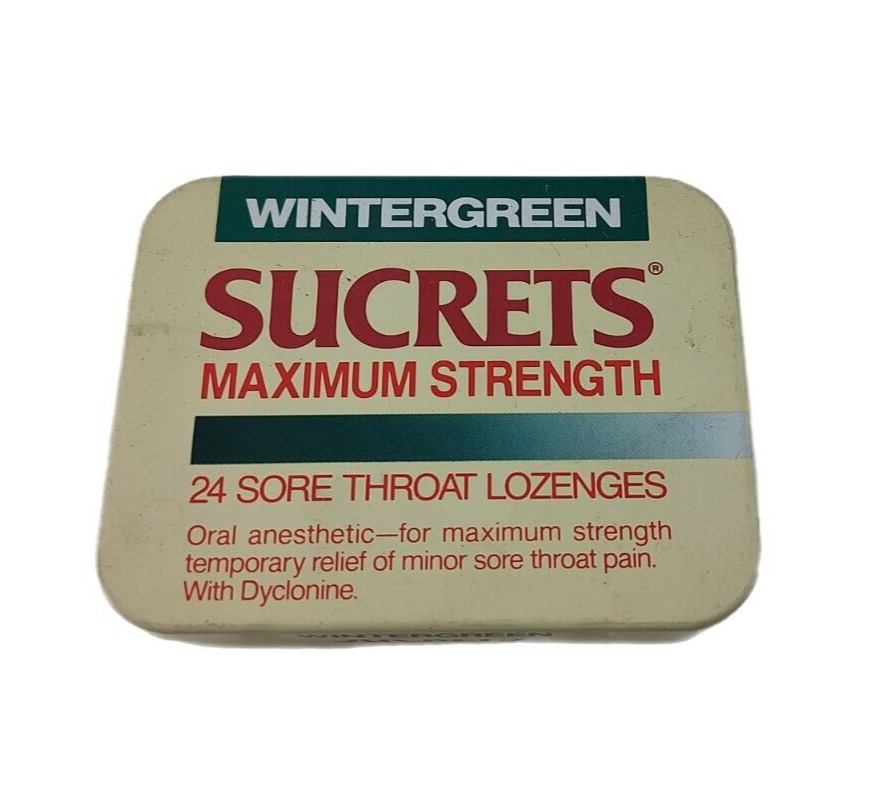 Vintage 1994 Sucrets Wintergreen Maximum Sore Throat Lozenges Empty Tin READ