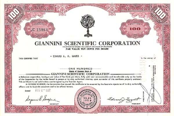 Giannini Scientific Corporation - Stock Certificate - General Stocks
