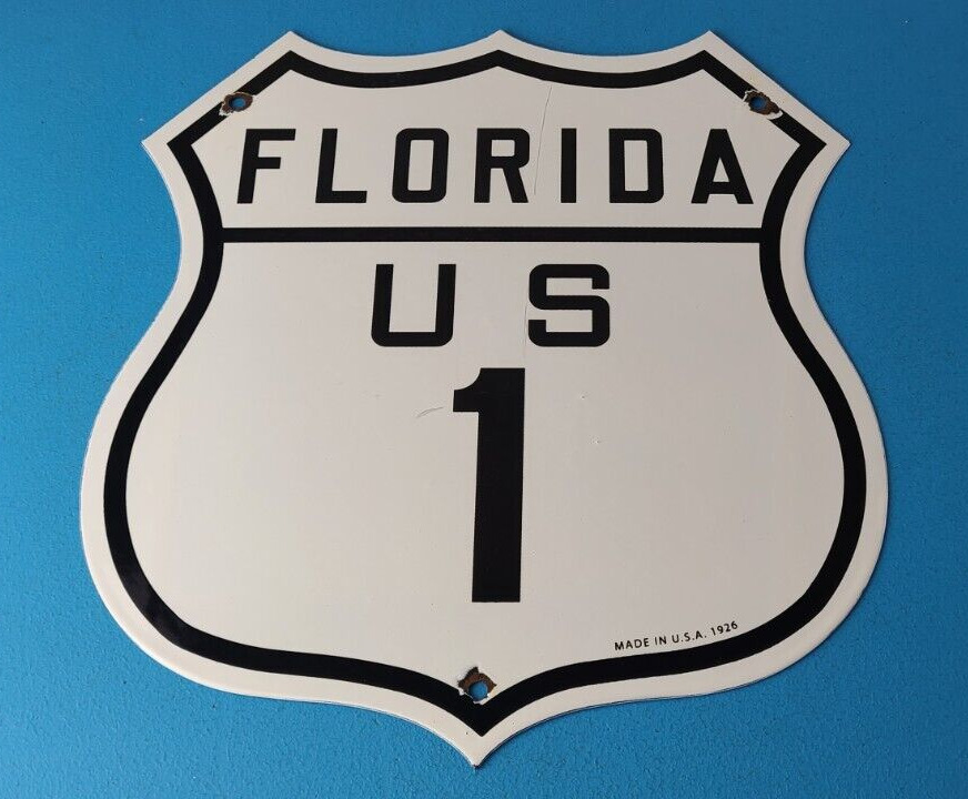 Vintage US Florida 1 Sign - Porcelain Highway State Road Marker Gas Oil Sign