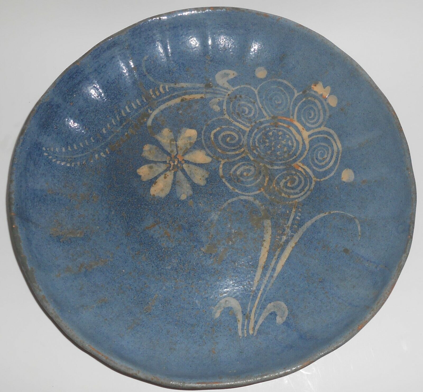 Vintage Mexico Tlaquepaque Pottery Floral Decorated 13-7/8\'\' Chop Plate
