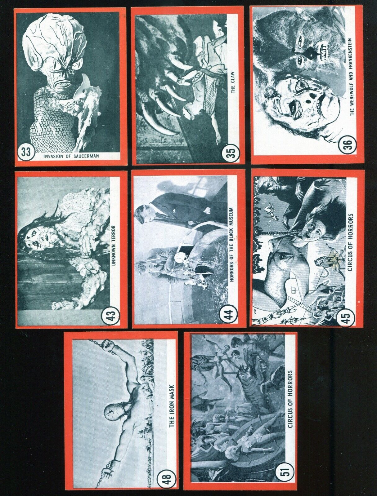 Lot of 8) 1963 Rosan Famous Monsters series cards. 