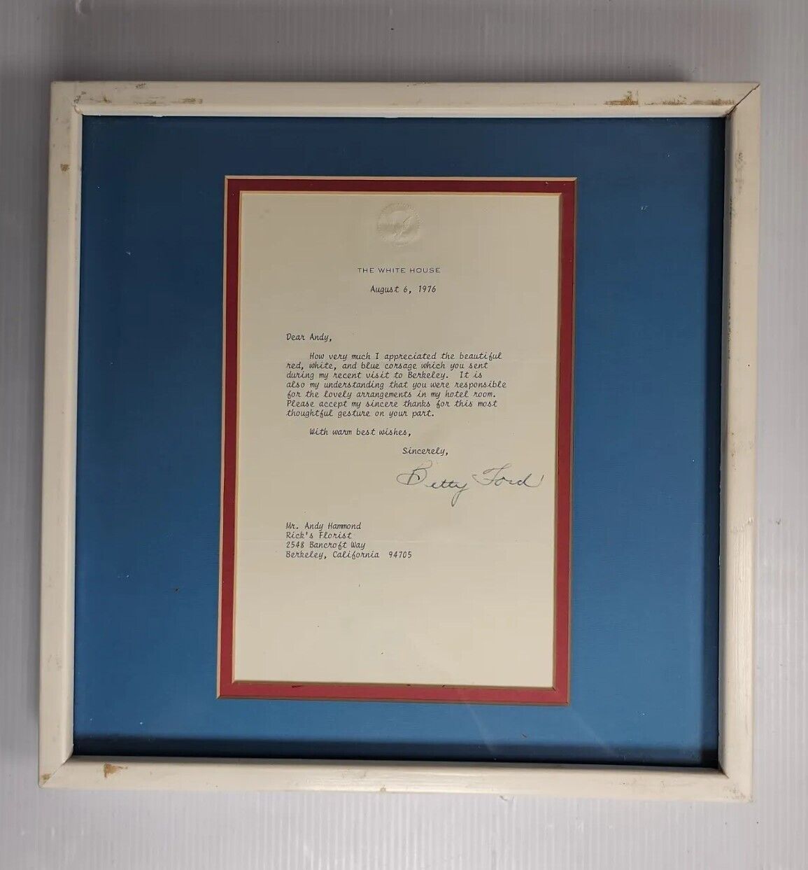 Original Signature Letter Former First Lady Betty Ford August 6\' 1976 #sa