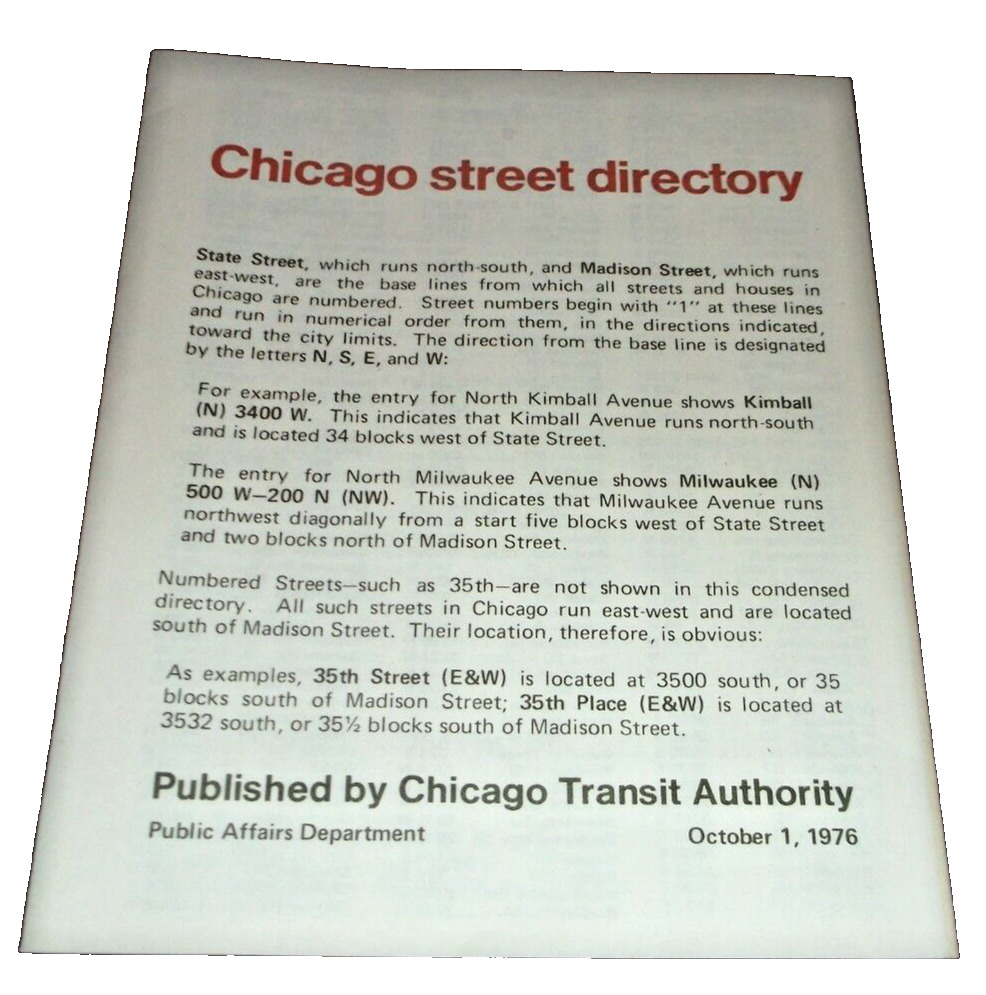 OCTOBER 1976 CHICAGO TRANSIT AUTHORITY STREET DIRECTORY