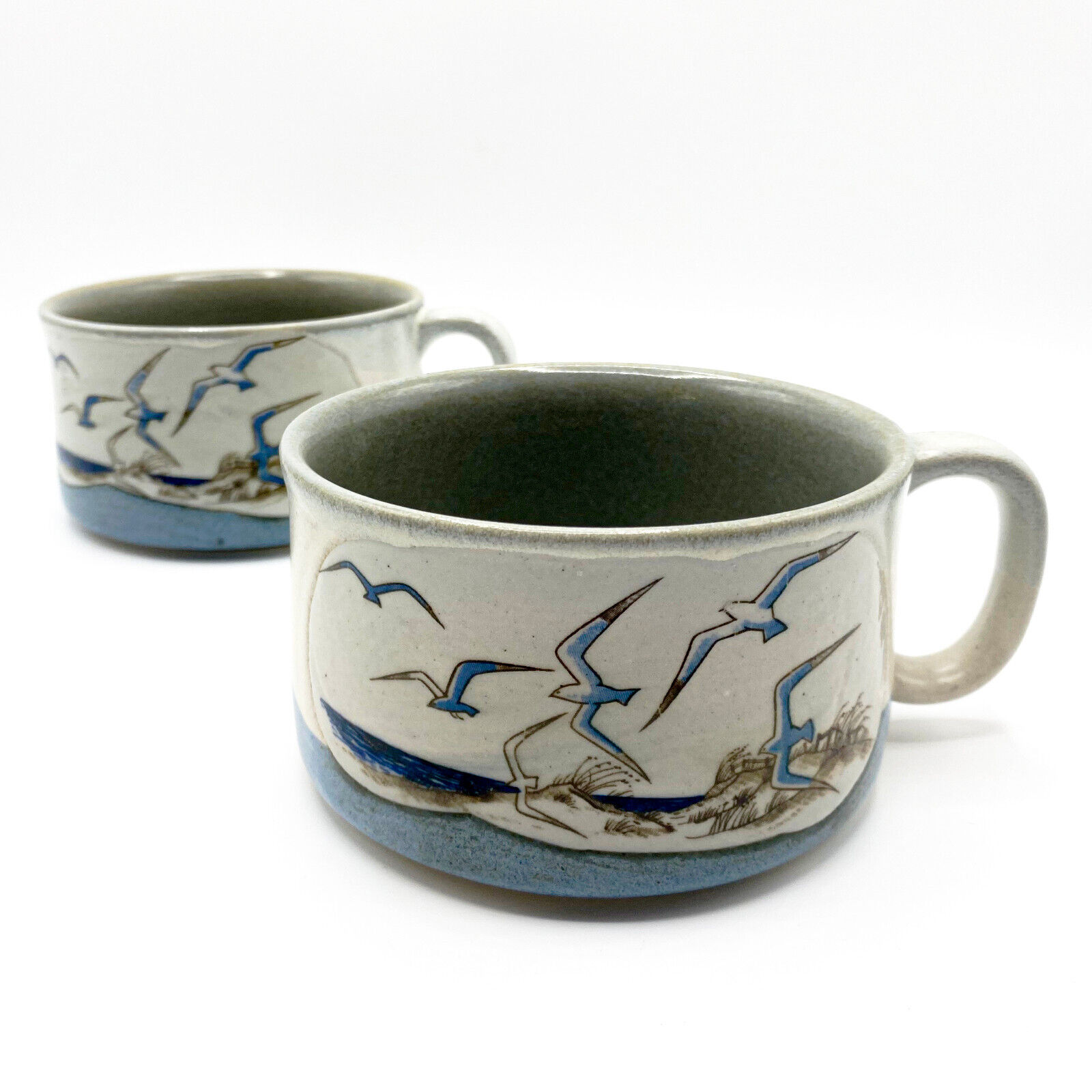 OTAGIRI Vintage Pair of Stoneware Seagull Soup, Cappuccino, Coffee Mugs - ENESCO