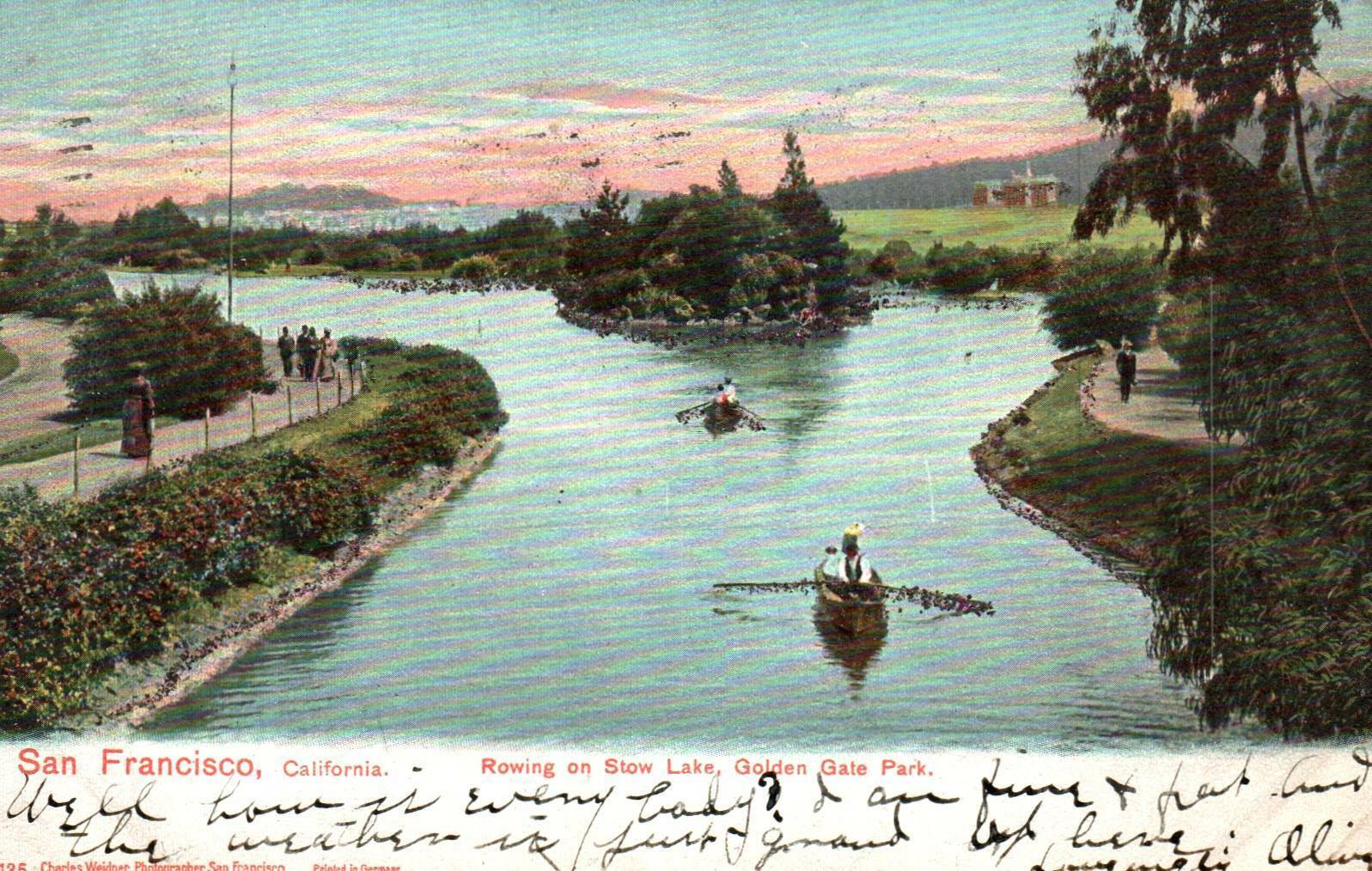 1906 San Francisco CA Golden Gate Park Rowing On Stow Lake UDB Vintage Postcard