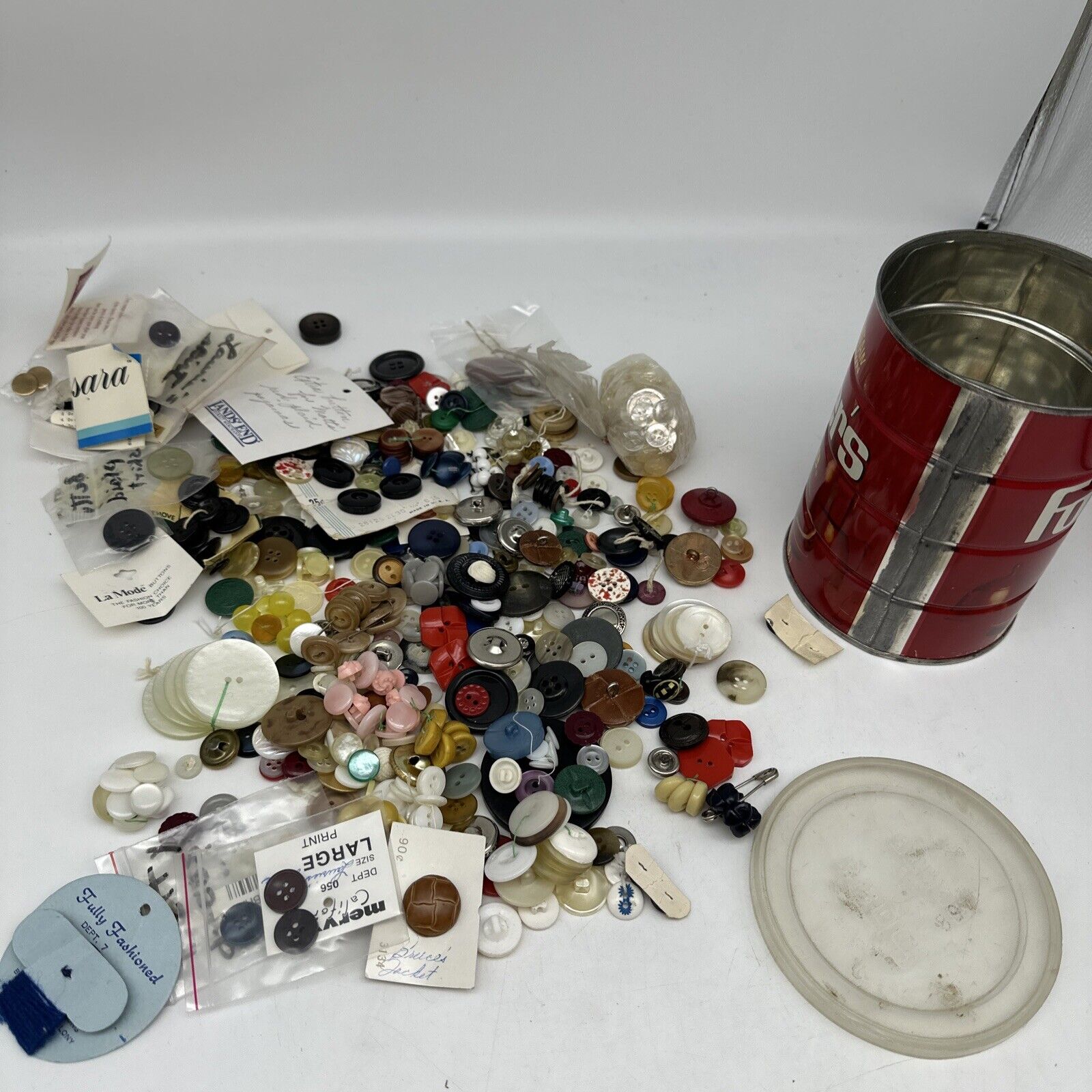 CAN OF ASSORTED SEWING BUTTONS MIXED