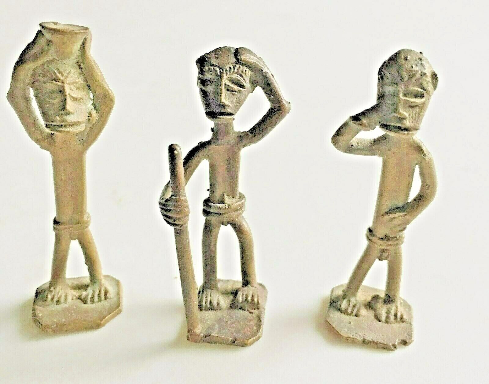 Lot of 3 Antique African Brass Figurative AKAN ASHANTI GOLD WEIGHTS /  2-2 1/2\