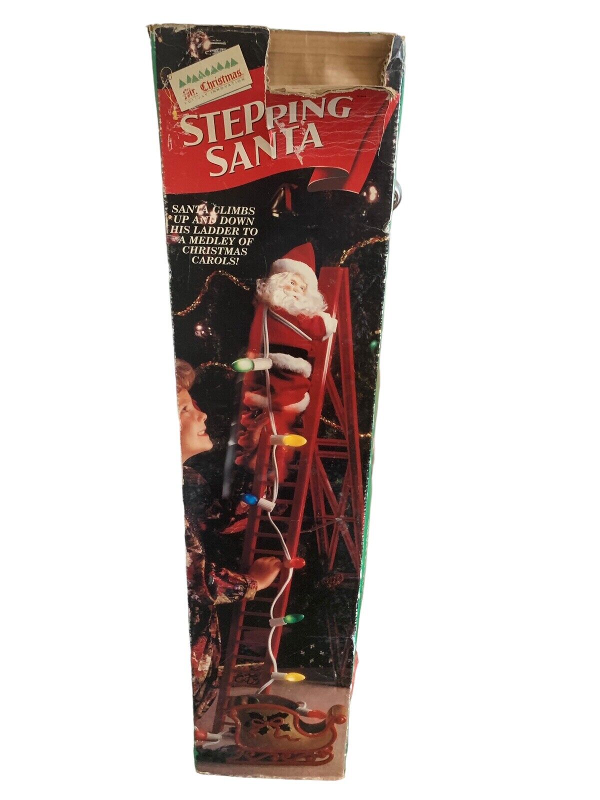 Vtg 1994 MR CHRISTMAS STEPPING SANTA LADDER CLIMBING MUSICAL LIGHTS w/ Box READ