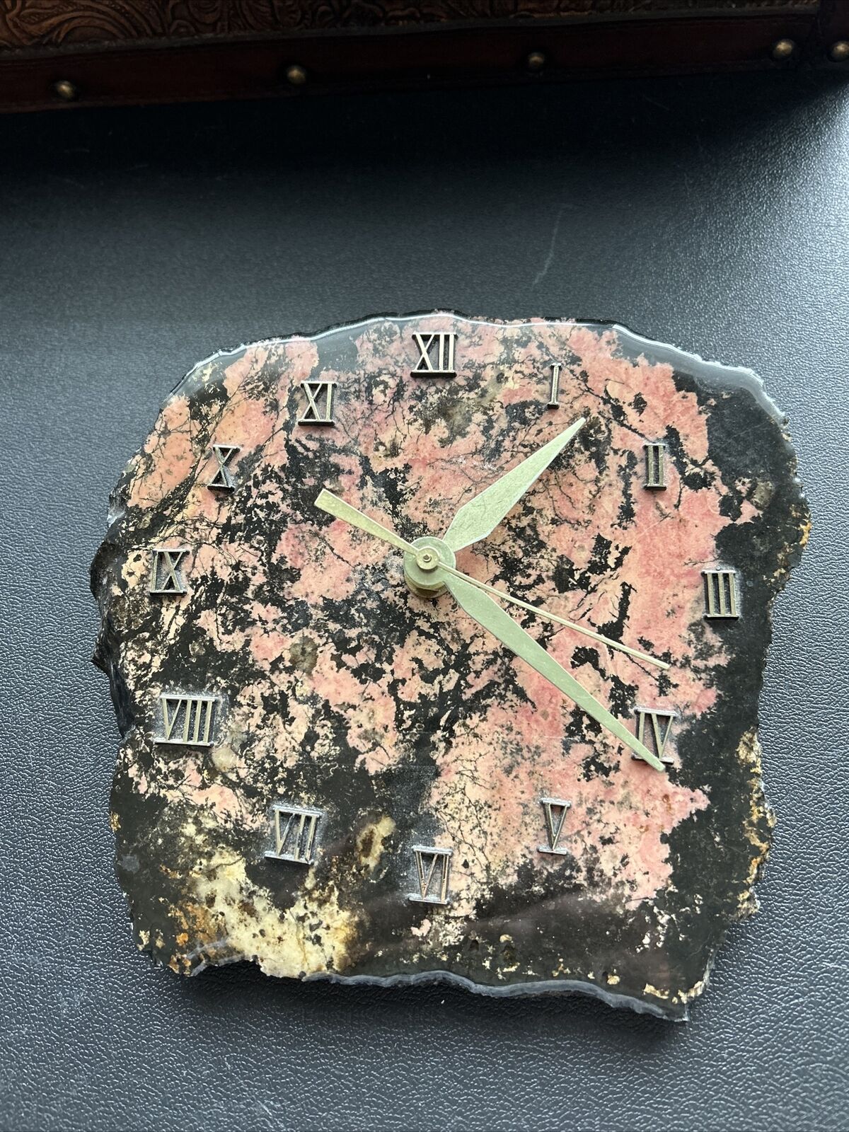 O) Rhodonite Clock With Works Made In USA. No Brand. Works Fine, Quartz