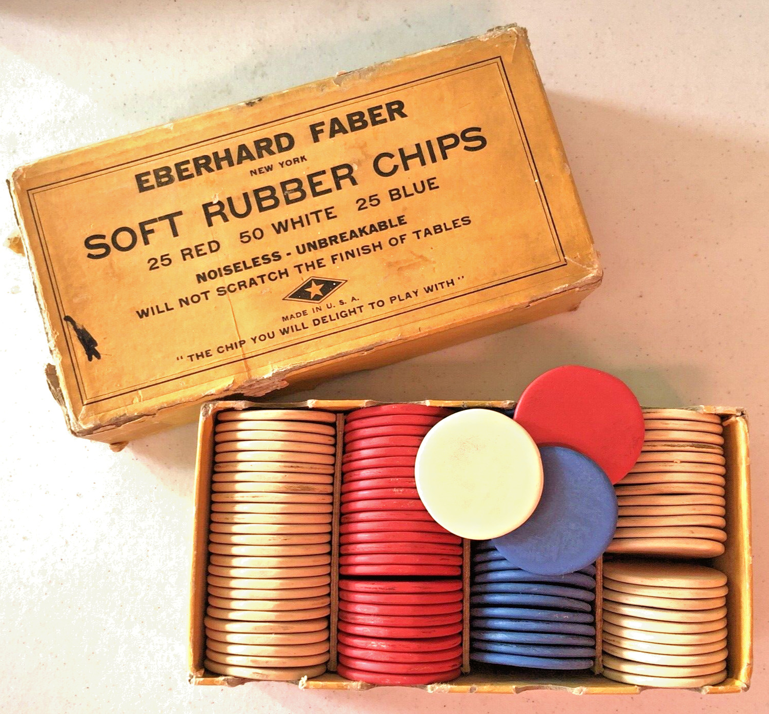 RARE Vintage Eberhard Faber Rubber Poker Chip Set in Original Box **REDUCED**